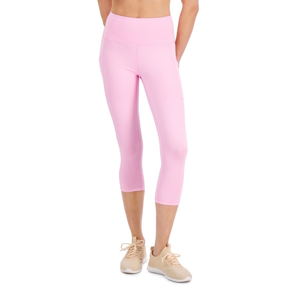 Kingston Grey Leggings Womens XL Capri High Rise Side Pockets Pink Excellent